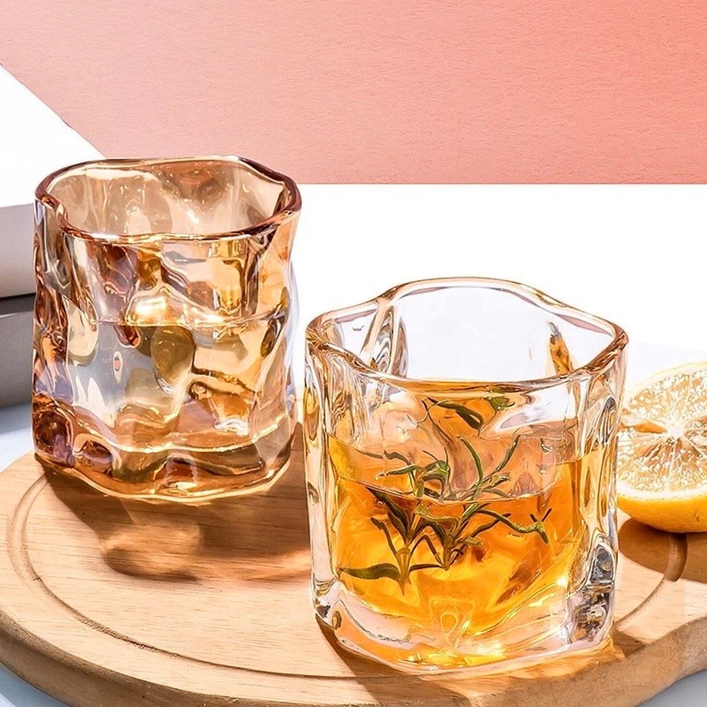 Turquoise Cocktail Glasses, Twisted Whiskey Glass Set, Green Cocktail Glass, Scotch Glasses, Unique Barware Set,