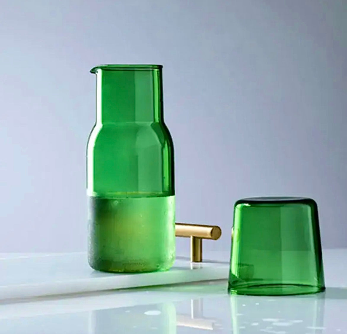 Green Bedside Carafe, Water Carafe, Carafe and Tumbler, Carafe and Glass Set, 2-Piece Set, 570ml, Gift Set