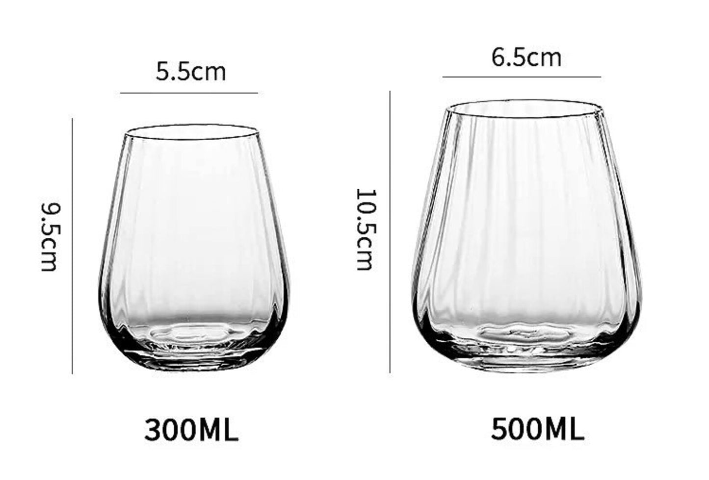 Rippled Cocktail Glasses, Ribbed Cocktail Glasses, Barware Glass Set, Vintage Cocktail Glass, Gift Set, 300ml, 500ml, Set of 4