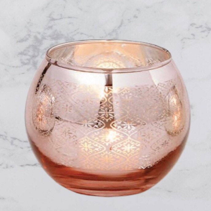 Rose Gold Candle Holders, Glass Candle Holders, Votive Candle Holder Set, Tea Light Holder Set, Luminous, Set of 3, 4” D