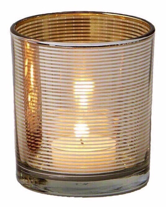 Gold Candle Holders, Glass Candle Holders, Votive Candle Holder Set, Tea Light Holder, Luminous, Set of 3, 3” D