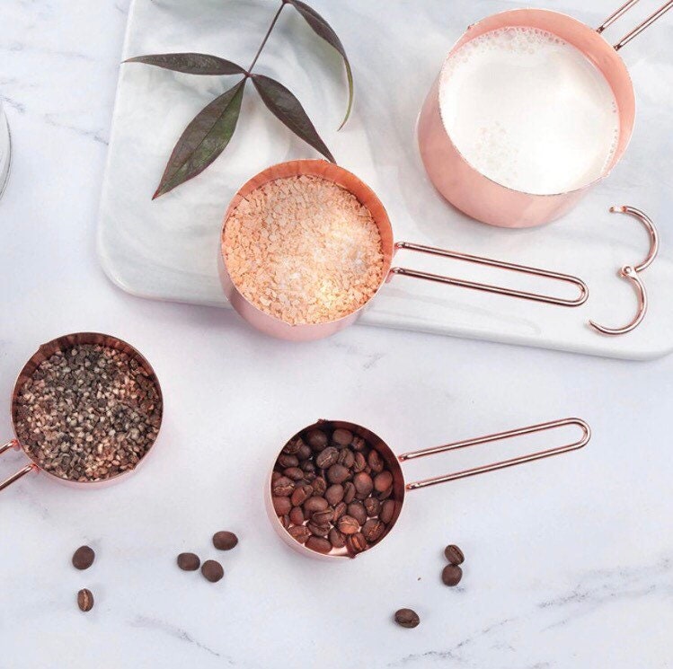 Rose Gold Measuring Cups and Spoons, Set of 8, Copper Measuring Cups, Measuring Spoons, Engraved, Stainless Steel, Unique Gifts For Her