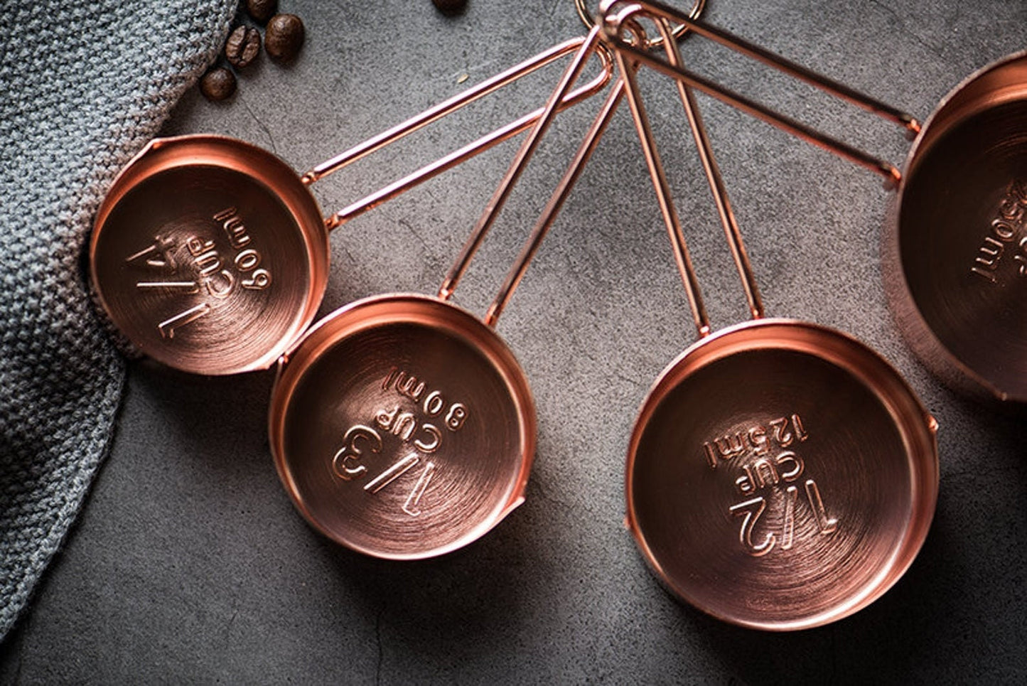 Rose Gold Measuring Cups and Spoons, Set of 8, Copper Measuring Cups, Measuring Spoons, Engraved, Stainless Steel, Unique Gifts For Her