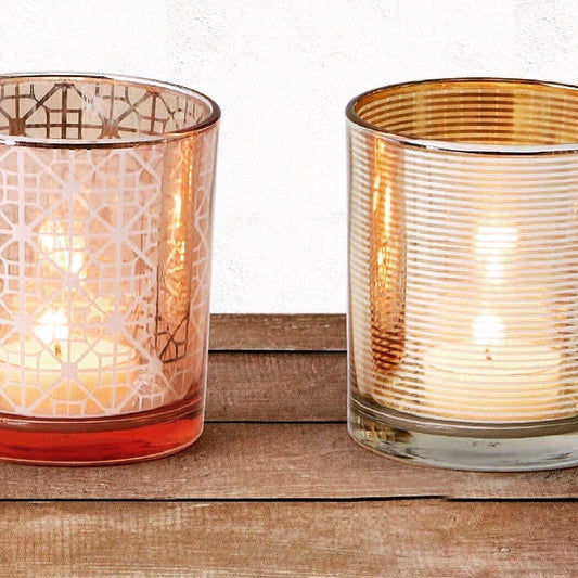 Gold Candle Holders, Glass Candle Holders, Votive Candle Holder Set, Tea Light Holder, Luminous, Set of 3, 3” D
