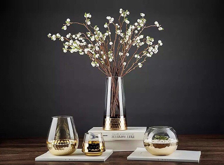 Luxe Gold Glass Vase, Bud Vase Set, Glass Vase, Vase Decor, Gold Vases, Bud Vases, Terrarium, Candle Holder, Vase Centerpiece, Wedding Decor
