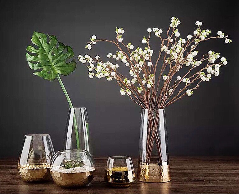 Luxe Gold Glass Vase, Bud Vase Set, Glass Vase, Vase Decor, Gold Vases, Bud Vases, Terrarium, Candle Holder, Vase Centerpiece, Wedding Decor