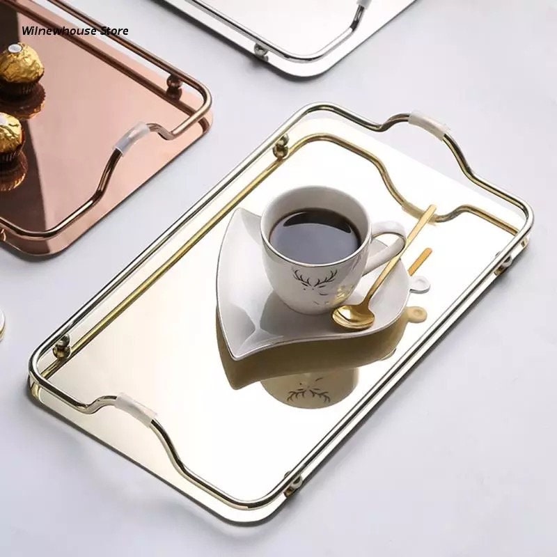 Decorative Tray, Decor Tray, Mirrored Vanity Tray, Drink Tray, Jewelry Tray, Barware Tray, Silver, Gold, Rose Gold