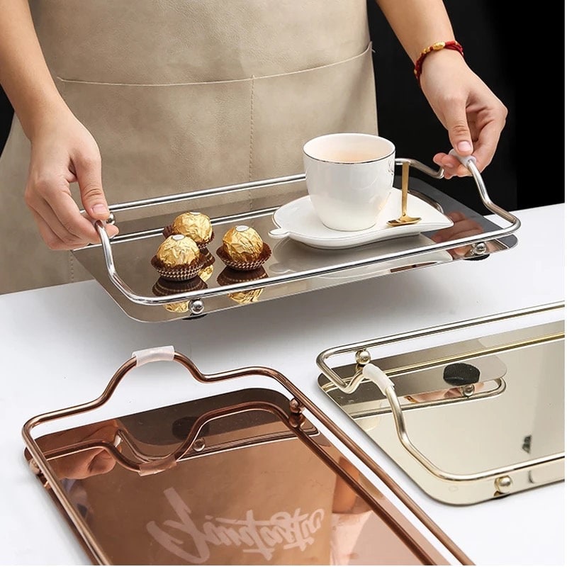 Decorative Tray, Decor Tray, Mirrored Vanity Tray, Drink Tray, Jewelry Tray, Barware Tray, Silver, Gold, Rose Gold