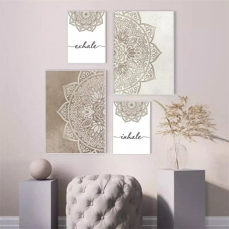 Mandala Wall Art Prints | Zen Wall Art | Mandala Wall Decor | Zen Wall Print | 5 Shades | 2-Piece Set | Green & White