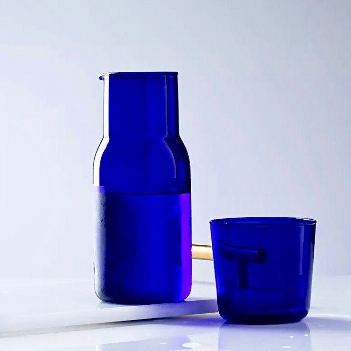 Cobalt Blue Bedside Carafe, Carafe Set, Bedside Water Carafe, Tumbler, Carafe and Glass Set, 2-Piece Set, 570ml, Gift Set