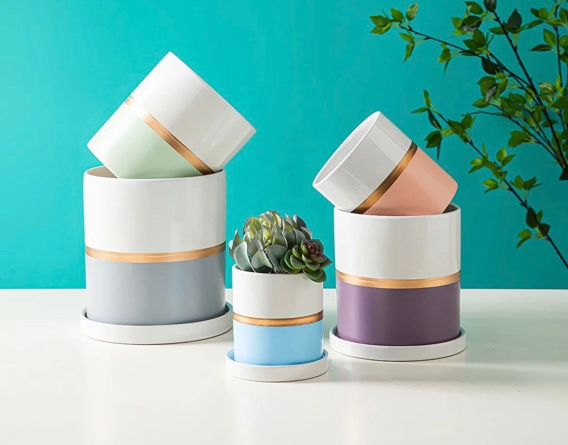 Unique Planter with Drainage | Planter Pot | Succulent Planter | Planter with Saucer | Drip Tray | 5 Colors | 6 Inch Planter