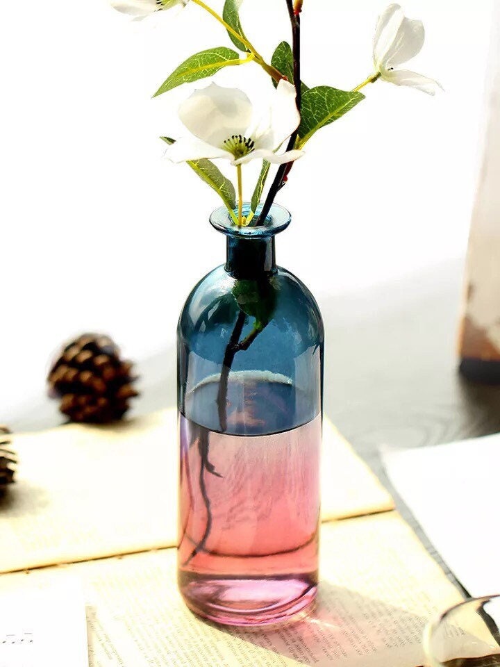 Minimalist Glass Bud Vases, Bud Vase Set, Wedding Decor, Stained Glass Vases, Bottleneck Vase, Amber, Blue, Pink, Green, Wedding Centrepiece