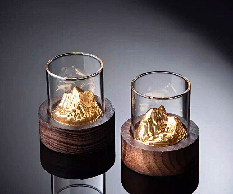 Gold Mountain Whiskey Glasses, Whiskey Glass Set, Unique Low Ball Glass, Barware Set, Gifts For Him, Gifts For Her, Groomsmen Gift, Wedding Gifts