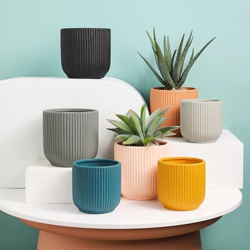Earth Planter Pot with Drainage | Ripple Plant Pot | Planter Pots | Indoor Planter | Drainage Tray | 14 Earth Colors | 4 Inch | 5 Inch