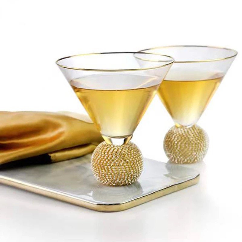 Stemless Martini Glass, Unique Martini Glass Set, Stemless Cocktail Glasses, Gold, Unique Barware, Gifts For Her, Wedding Gift