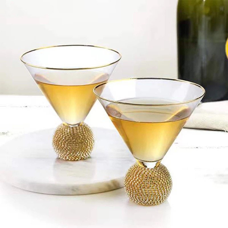 Stemless Martini Glass, Unique Martini Glass Set, Stemless Cocktail Glasses, Gold, Unique Barware, Gifts For Her, Wedding Gift