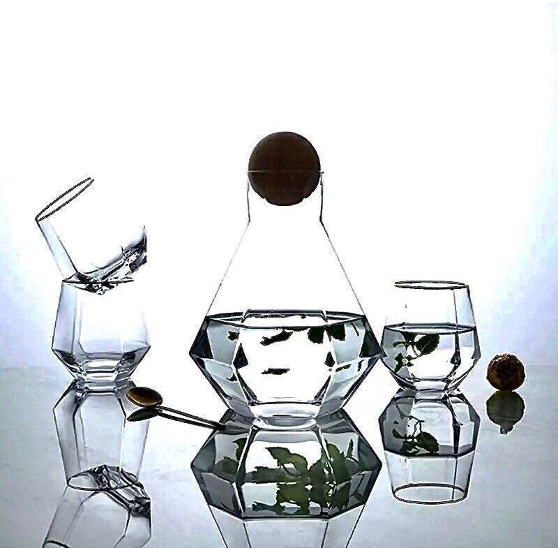 Carafe and Glass Set, Wine Decanter Set, Wine Glass Set, Glass Pitcher, Carafe Tray, Wood Ball Stopper, Gifts For Her, Gift Set