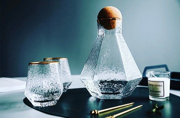 Minimalist Glass Carafe, Carafe and Glass Set, Whiskey Decanter, Whiskey Glasses, Carafe Tray, Ball Stopper, Carafe & Glass Set, Gift Set
