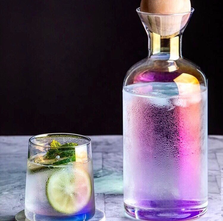Rainbow Carafe Set, Whiskey Decanter, Whiskey Glasses, Bottleneck Pitcher, Carafe Tray, Wood Ball Stopper, Carafe & Glass Set, Gift Set