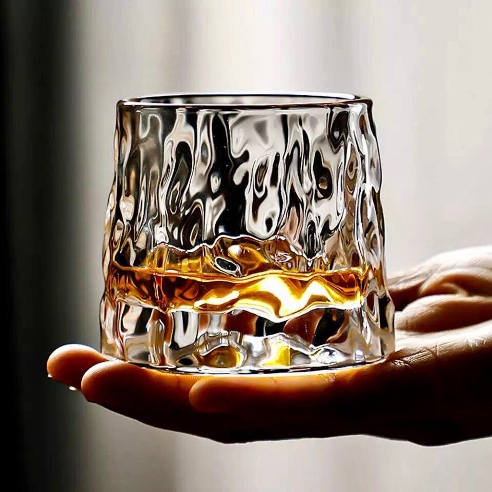 Diamond Whiskey Glasses, Whiskey Glass Set, Liquor Glass, Unique Rotating Glass, Cocktail Glasses, Barware Set, Gift Set