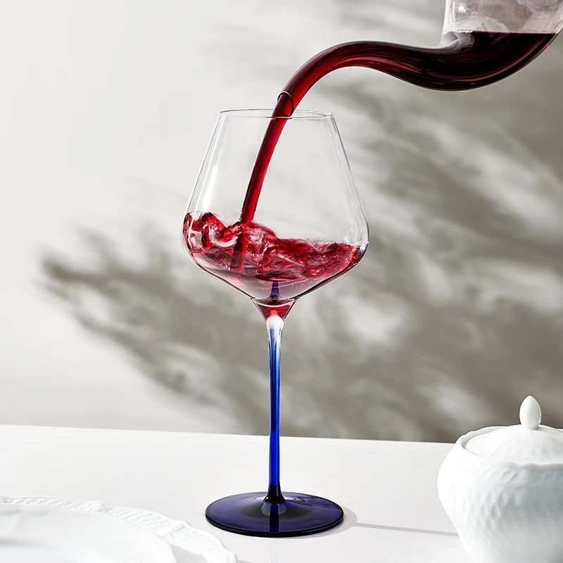 Amber Wine Glass, Modern Wine Glasses, Red Bottom Wine Glass, Barware Set, Unique, Wine Glasses, Gifts For Her, Wedding Gift, Christmas