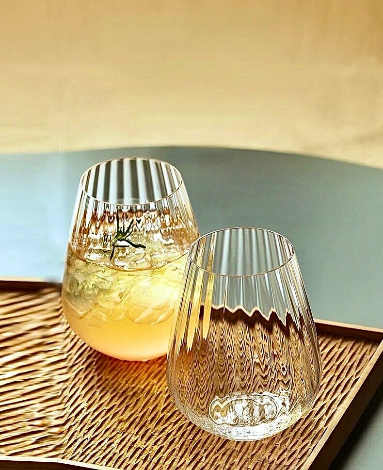 Rippled Cocktail Glasses, Ribbed Cocktail Glasses, Barware Glass Set, Vintage Cocktail Glass, Gift Set, 300ml, 500ml, Set of 4