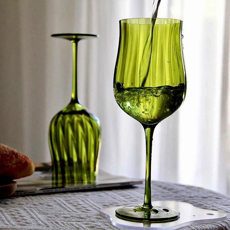 Rippled Coupe Glass, Olive Green Wine Glasses, Retro Style Barware, Vintage Style Wine Glass, Gifts For Her, Wedding, Anniversary