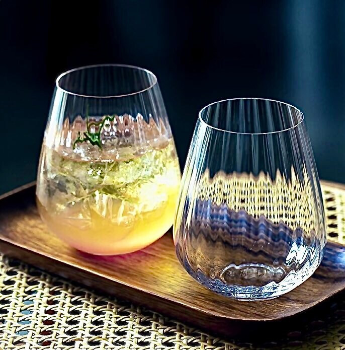 Rippled Cocktail Glasses, Ribbed Cocktail Glasses, Barware Glass Set, Vintage Cocktail Glass, Gift Set, 300ml, 500ml, Set of 4