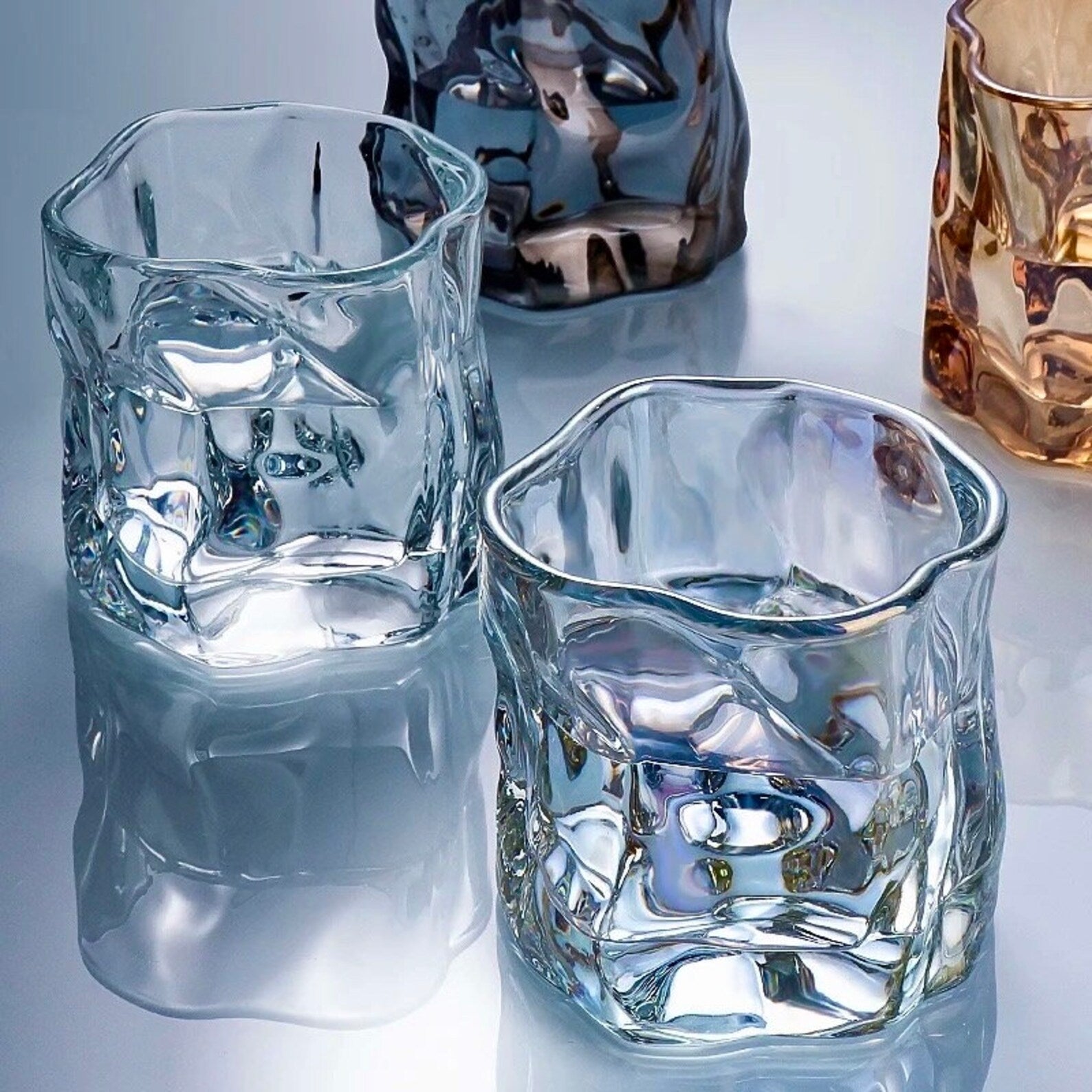 Twisted Whiskey Glasses with Ice Rocks (Set of 2)