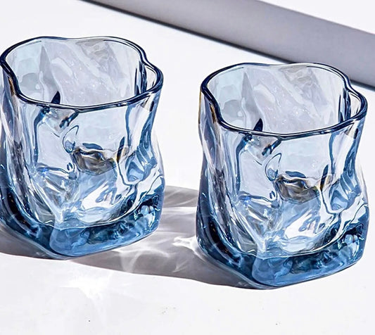 Blue Cocktail Glasses, Twisted Whiskey Glass Set, Blue Cocktail Glass, Scotch Glasses, Unique Drinkware