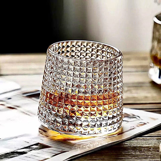 Checkered Whiskey Glasses, Spinning Whiskey Glass, Whiskey Rocks Glass, Cocktail Glasses, Scotch Glass, Barware Set, Gifts For Him