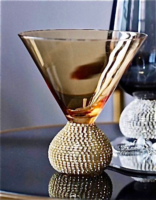 Amber Cocktail Glass, Jewelled Martini Glass, Rhinestone Stem, Unique Barware Glass, Gifts for Her