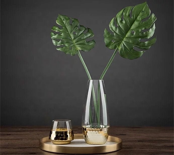 Luxe Gold Glass Vase, Bud Vase Set, Glass Vase, Vase Decor, Gold Vases, Bud Vases, Terrarium, Candle Holder, Vase Centerpiece, Wedding Decor