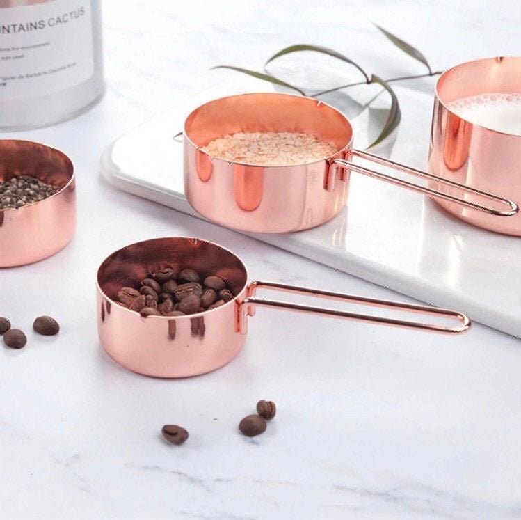 Rose Gold Measuring Cups and Spoons, Set of 8, Copper Measuring Cups, Measuring Spoons, Engraved, Stainless Steel, Unique Gifts For Her