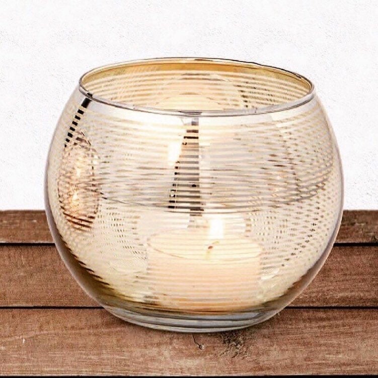 Gold Candle Holders, Glass Candle Holder, Votive Candle Holder Set, Tea Light Holder Set, Luminous, Set of 3, 4” D