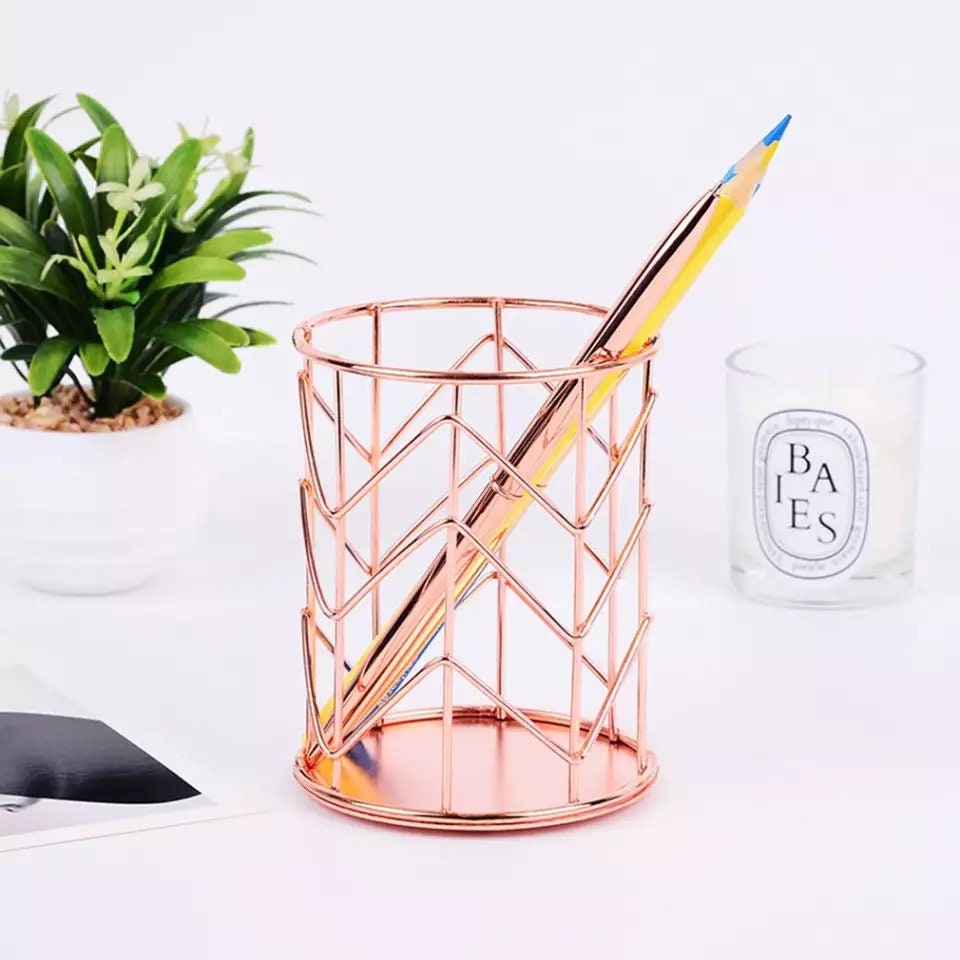 Rose Gold Geometric Pencil Holder | Rose Gold Pen Holder | Desk Organizer | Makeup Brush Holder | Office Decor | Vanity Decor