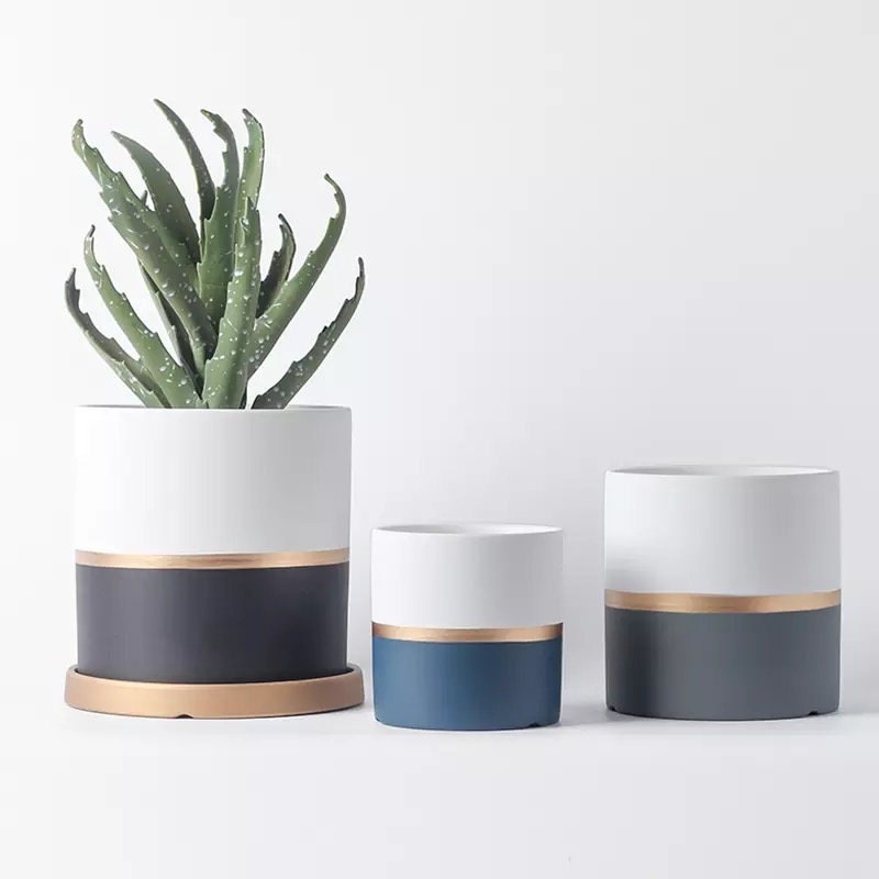 Minimalist Planter with Drainage | Planter Pot | Succulent Planter | Planter with Saucer | Drip Tray | 8 Colors | 4 - 5.5 Inch Planter