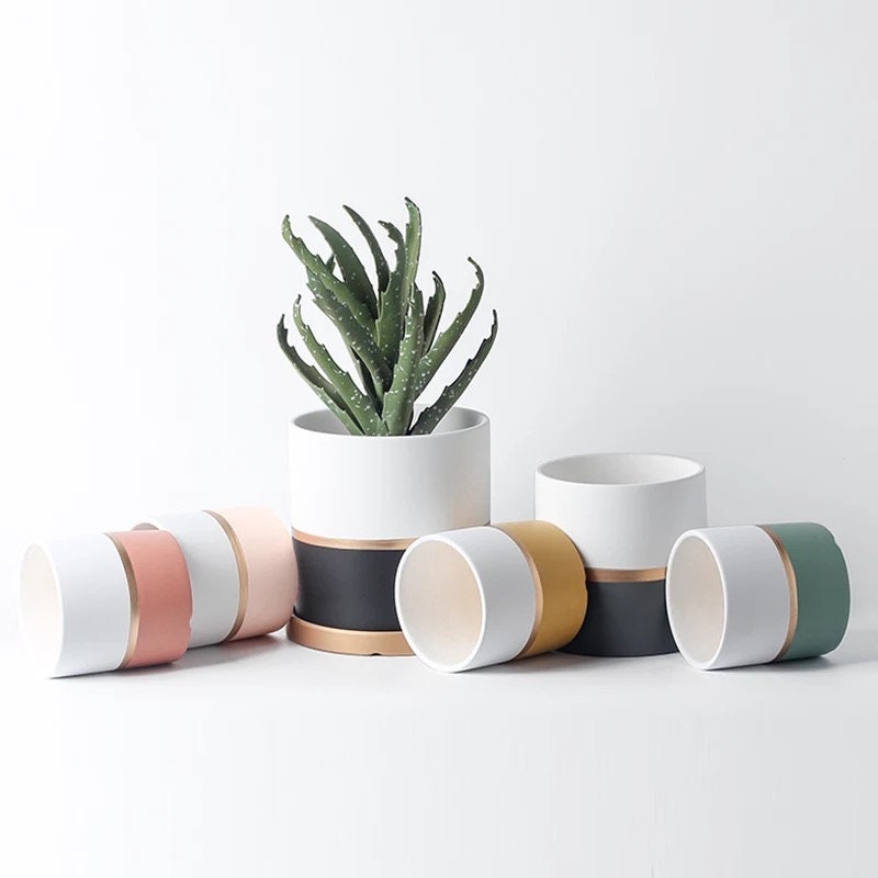 Minimalist Planter with Drainage | Planter Pot | Succulent Planter | Planter with Saucer | Drip Tray | 8 Colors | 4 - 5.5 Inch Planter