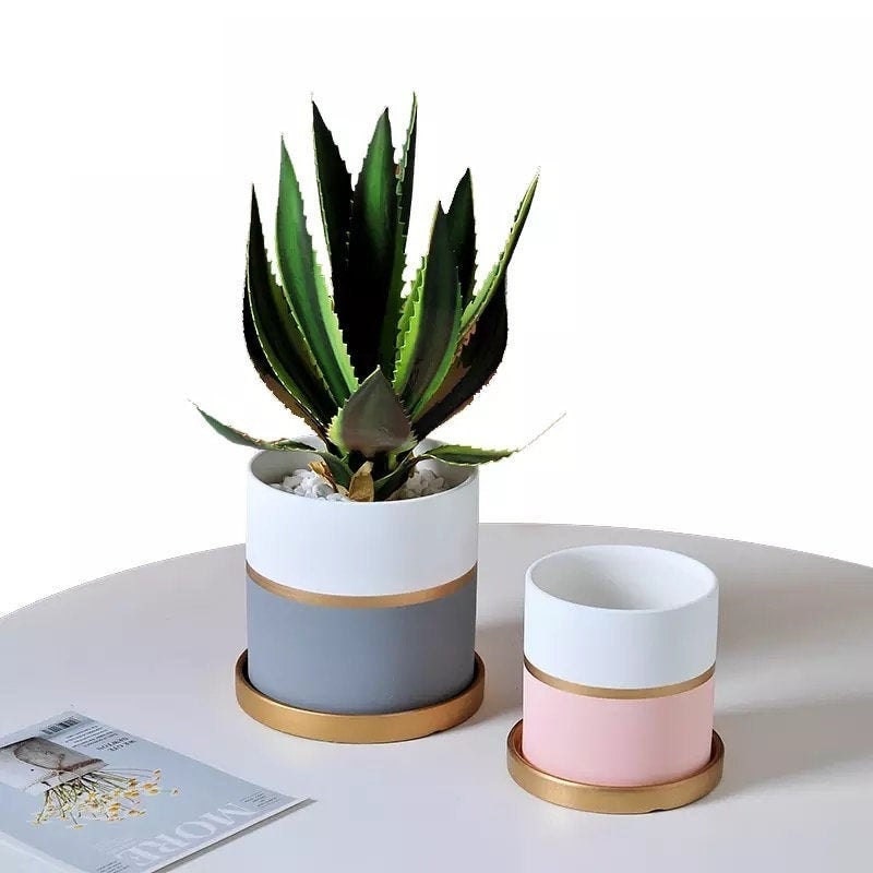 Minimalist Planter with Drainage | Planter Pot | Succulent Planter | Planter with Saucer | Drip Tray | 8 Colors | 4 - 5.5 Inch Planter