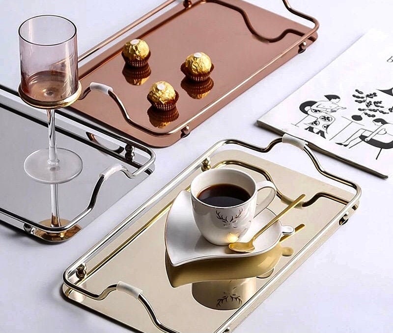 Decorative Tray, Decor Tray, Mirrored Vanity Tray, Drink Tray, Jewelry Tray, Barware Tray, Silver, Gold, Rose Gold