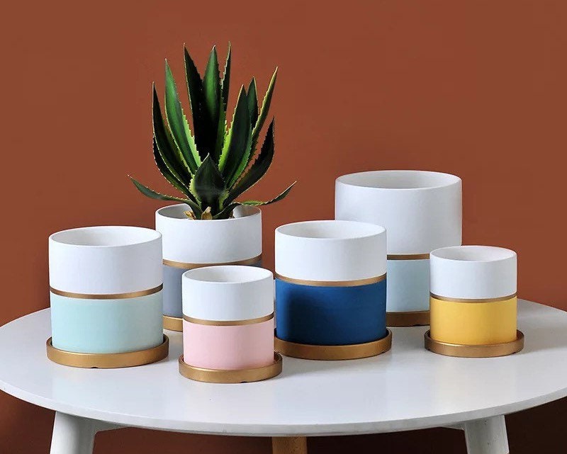 Minimalist Planter with Drainage | Planter Pot | Succulent Planter | Planter with Saucer | Drip Tray | 8 Colors | 4 - 5.5 Inch Planter