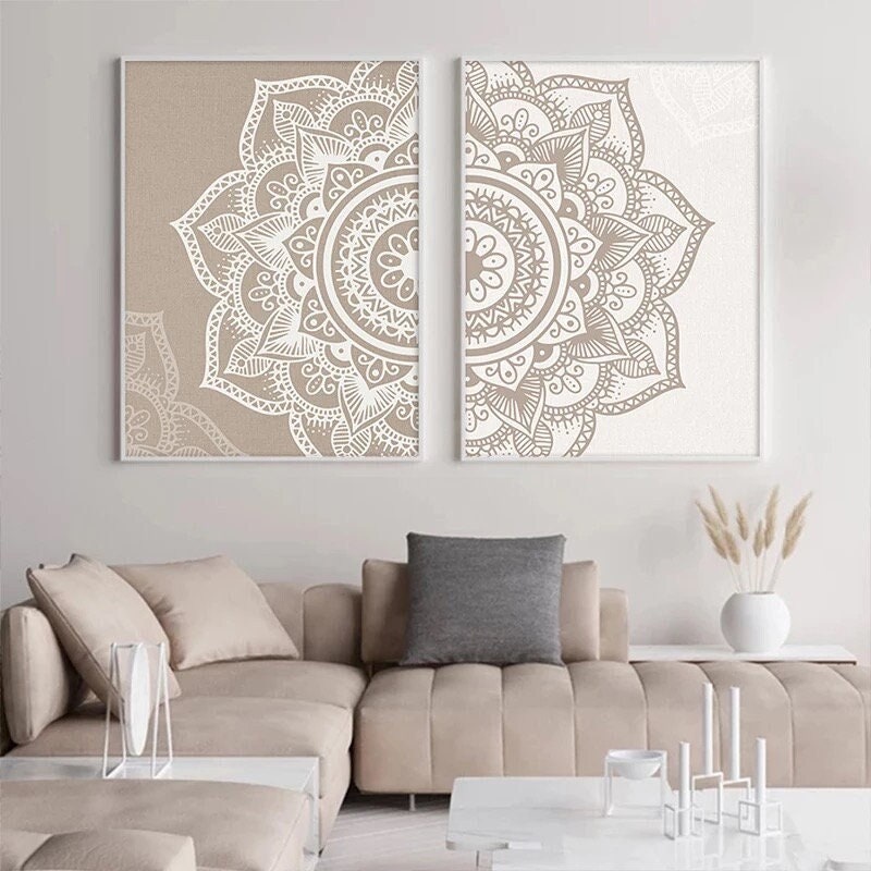 Mandala Wall Art Prints | Zen Wall Art | Mandala Wall Art | Zen Wall Print | 5 Shades | 2-Piece Set | Black & White