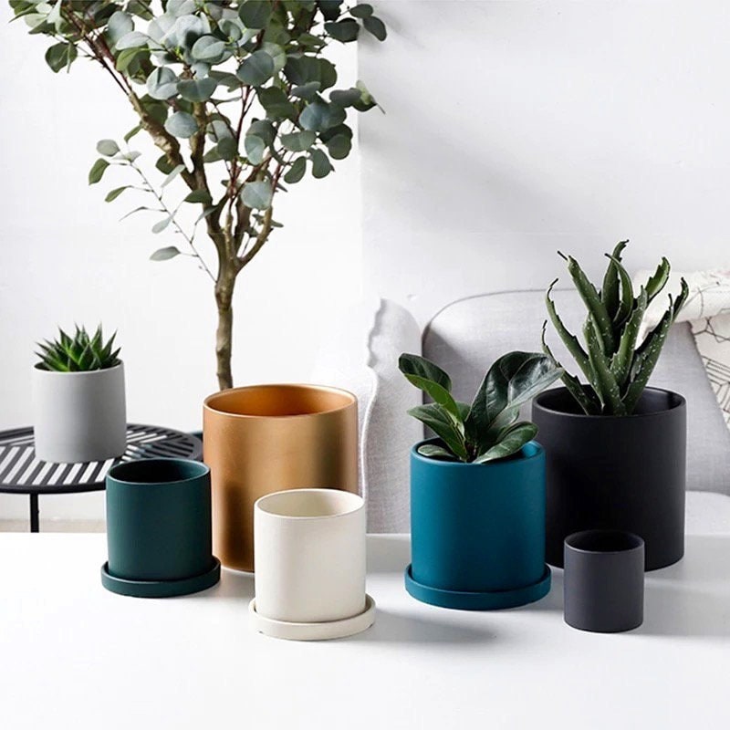 Modern Plant Pot with Drainage | Minimalist | Succulent Pot | Planter Pots | Indoor Planter | Drainage Tray | 16 Luxe Colors | 3 - 7 Inch