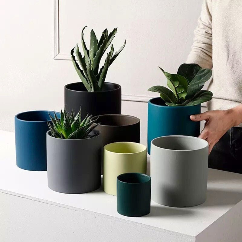 Modern Plant Pot with Drainage | Minimalist | Succulent Pot | Planter Pots | Indoor Planter | Drainage Tray | 16 Luxe Colors | 3 - 7 Inch