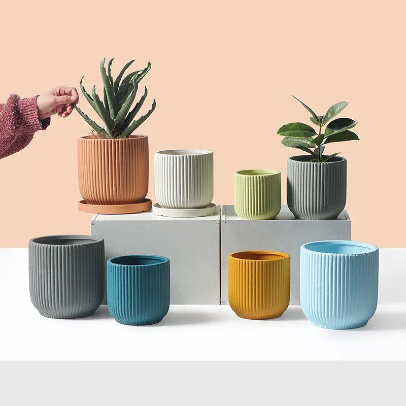 Earth Planter Pot with Drainage | Ripple Plant Pot | Planter Pots | Indoor Planter | Drainage Tray | 14 Earth Colors | 4 Inch | 5 Inch