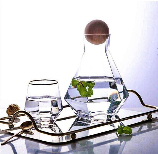 Carafe and Glass Set, Wine Decanter Set, Wine Glass Set, Glass Pitcher, Carafe Tray, Wood Ball Stopper, Gifts For Her, Gift Set
