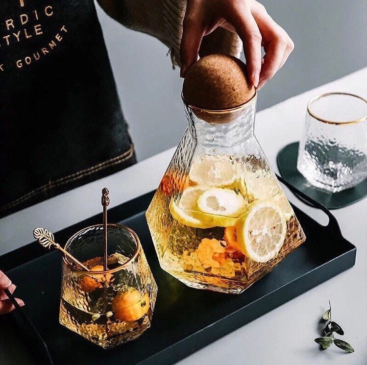 Minimalist Glass Carafe, Carafe and Glass Set, Whiskey Decanter, Whiskey Glasses, Carafe Tray, Ball Stopper, Carafe & Glass Set, Gift Set