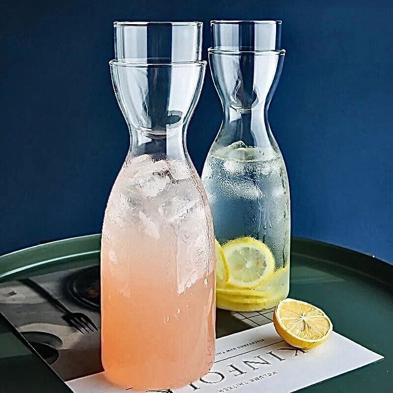 Glass Carafe with lid , Pitcher with Lid , Glass Decanter, Bedside carafe,  Carafe, Glass water carafe