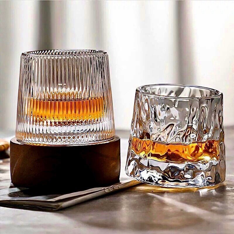 Diamond Whiskey Glasses, Whiskey Glass Set, Liquor Glass, Unique Rotating Glass, Cocktail Glasses, Barware Set, Gift Set