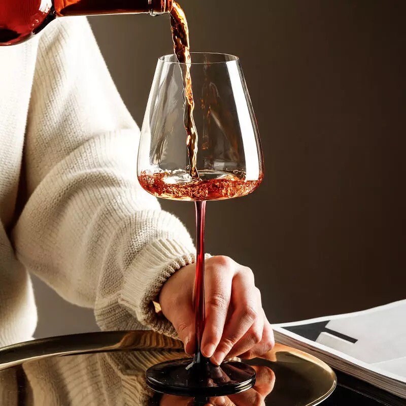Modern Slanted Red Wine Glasses Set of 2 Long Stem Wine